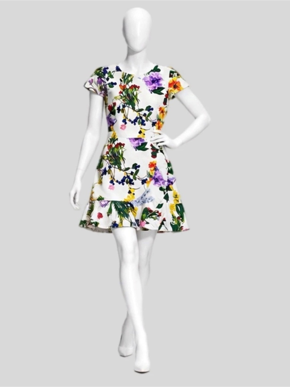 Alice + Olivia Floral Mini Dress in White & Purple Like New